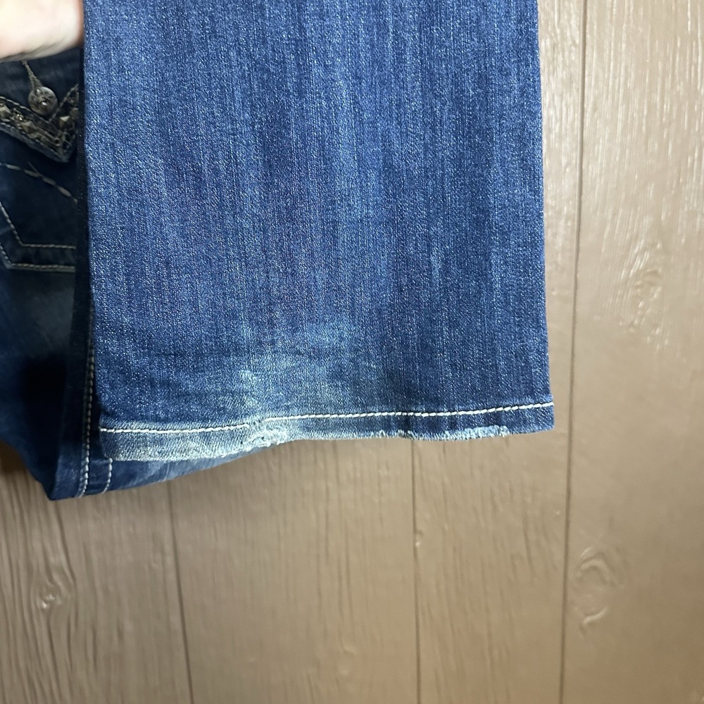 Miss Me Jeans Womens Sz 28 Bootcut Embellished Low Rise Logo Blue Dark Wash - Picture 7 of 8